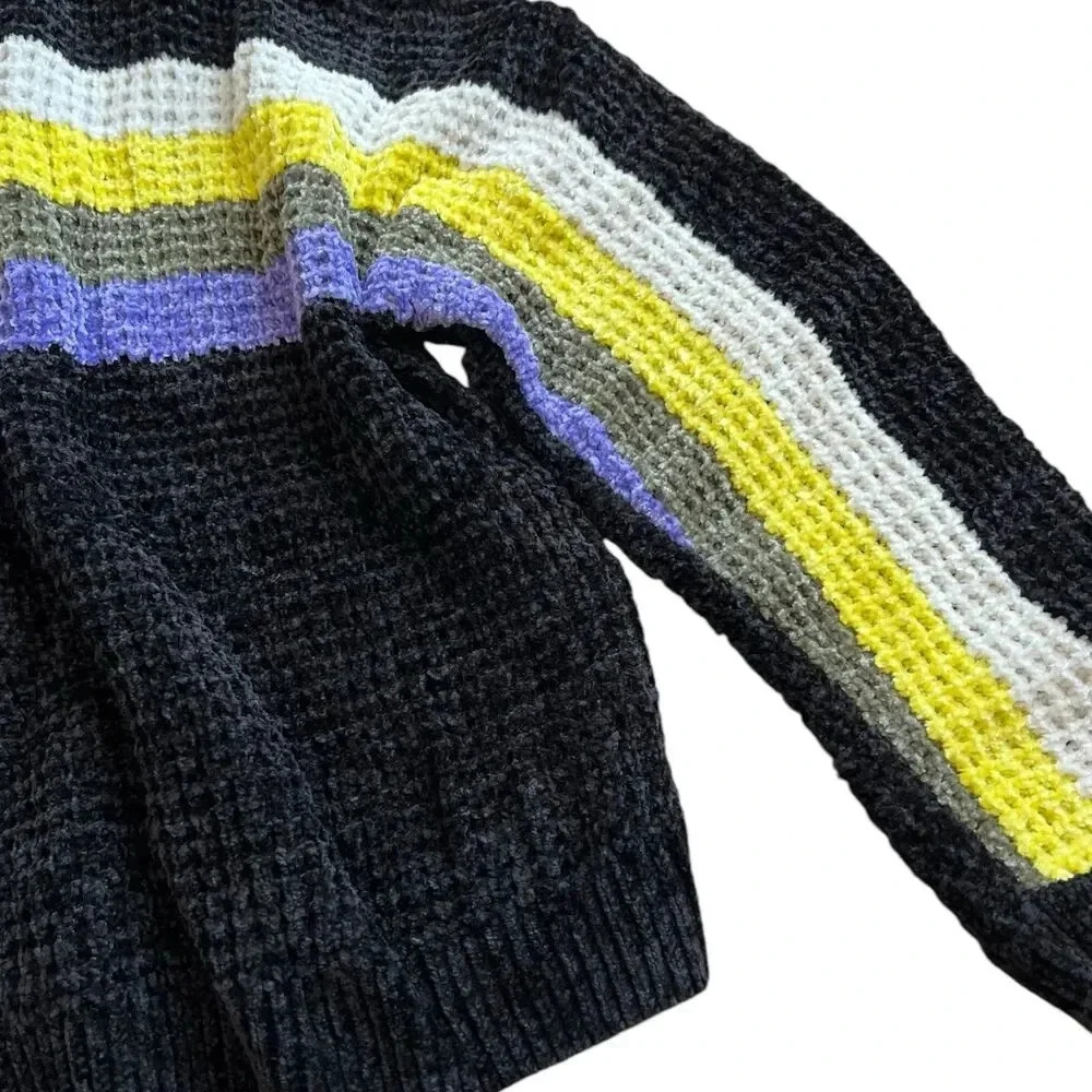 Express Black Color Block Stripe Chenille Sweater… - image 3